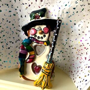 Blue Sky Snow Man T-light Candle Holder OS